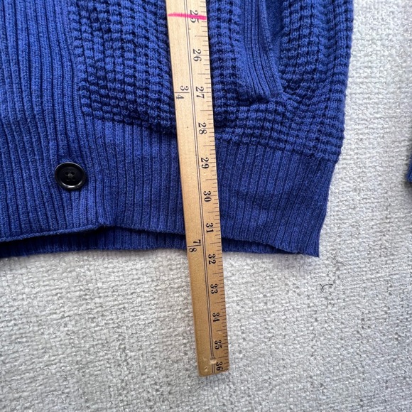 Gap‎ Men's L Tall Shawl Collar Cardigan Sweater Blue Waffle Knit Double Breasted - Picture 8 of 14
